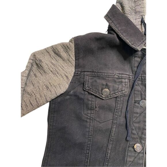 Mudd Black Denim Colorblock Hooded Jean Jacket Distressed Sweater Sleeve Grunge - Picture 5 of 15